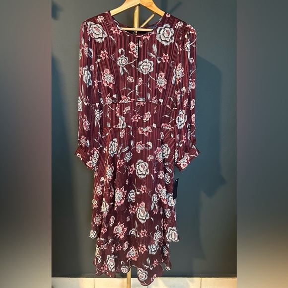 Rachel Roy Royal Orchid Burgundy Floral Fall Dress - Picture 2 of 11